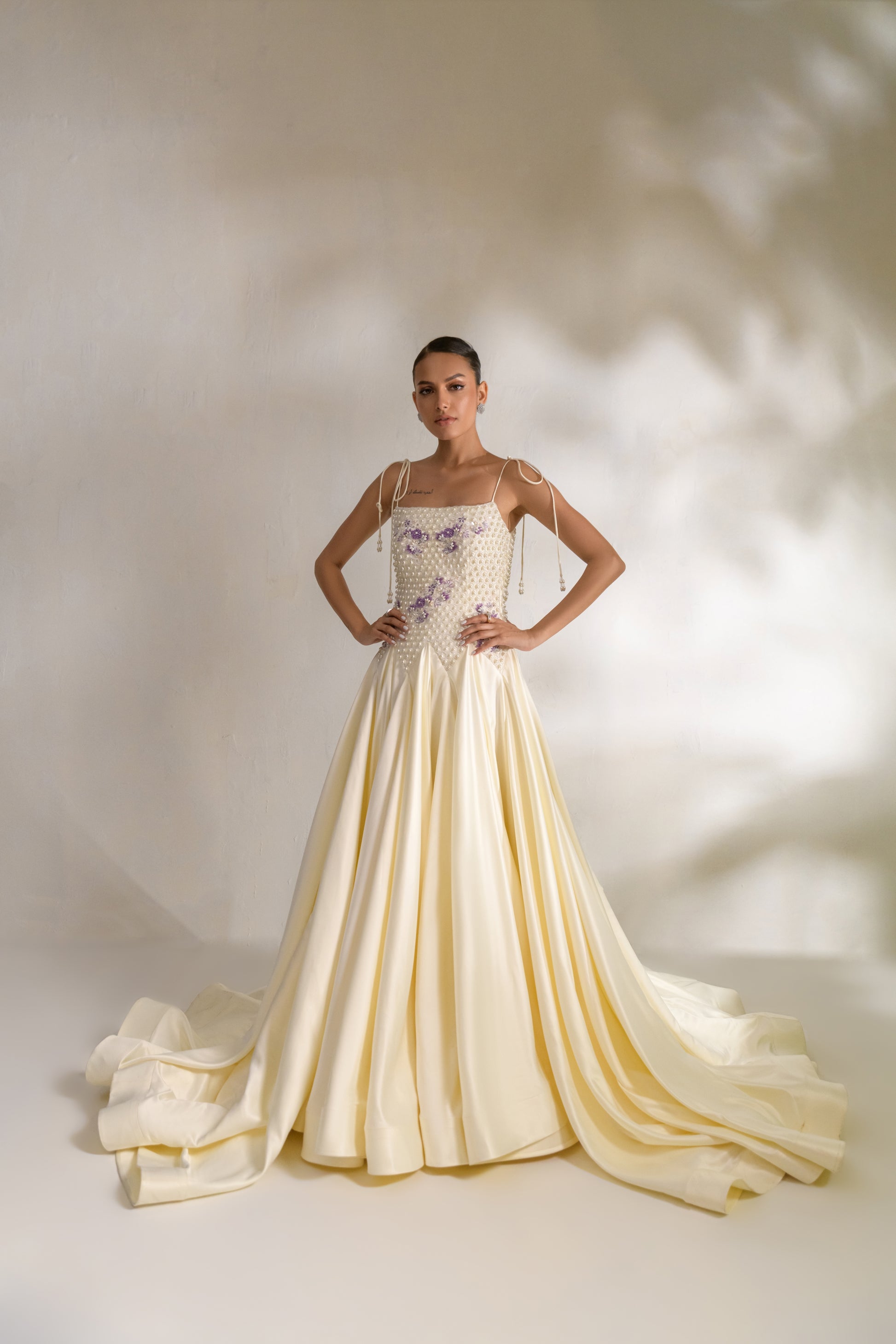 Ava luxury evening gown with pearl and floral embroidery