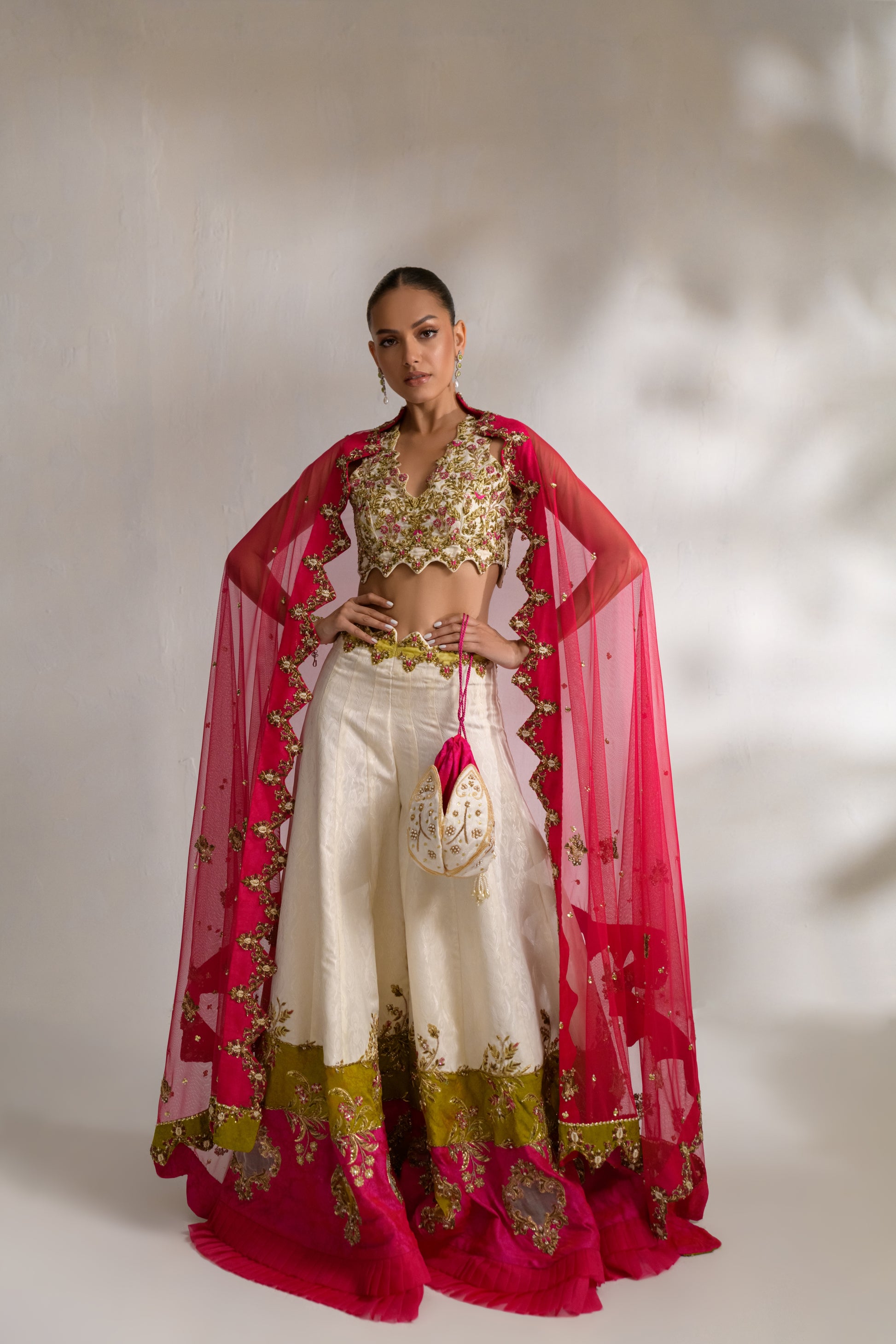 Bridal outfit featuring sequin embellishments and delicate textures