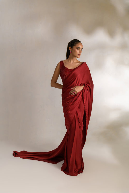 Ciara designer pre-draped saree with Swarovski and kardana embellishments