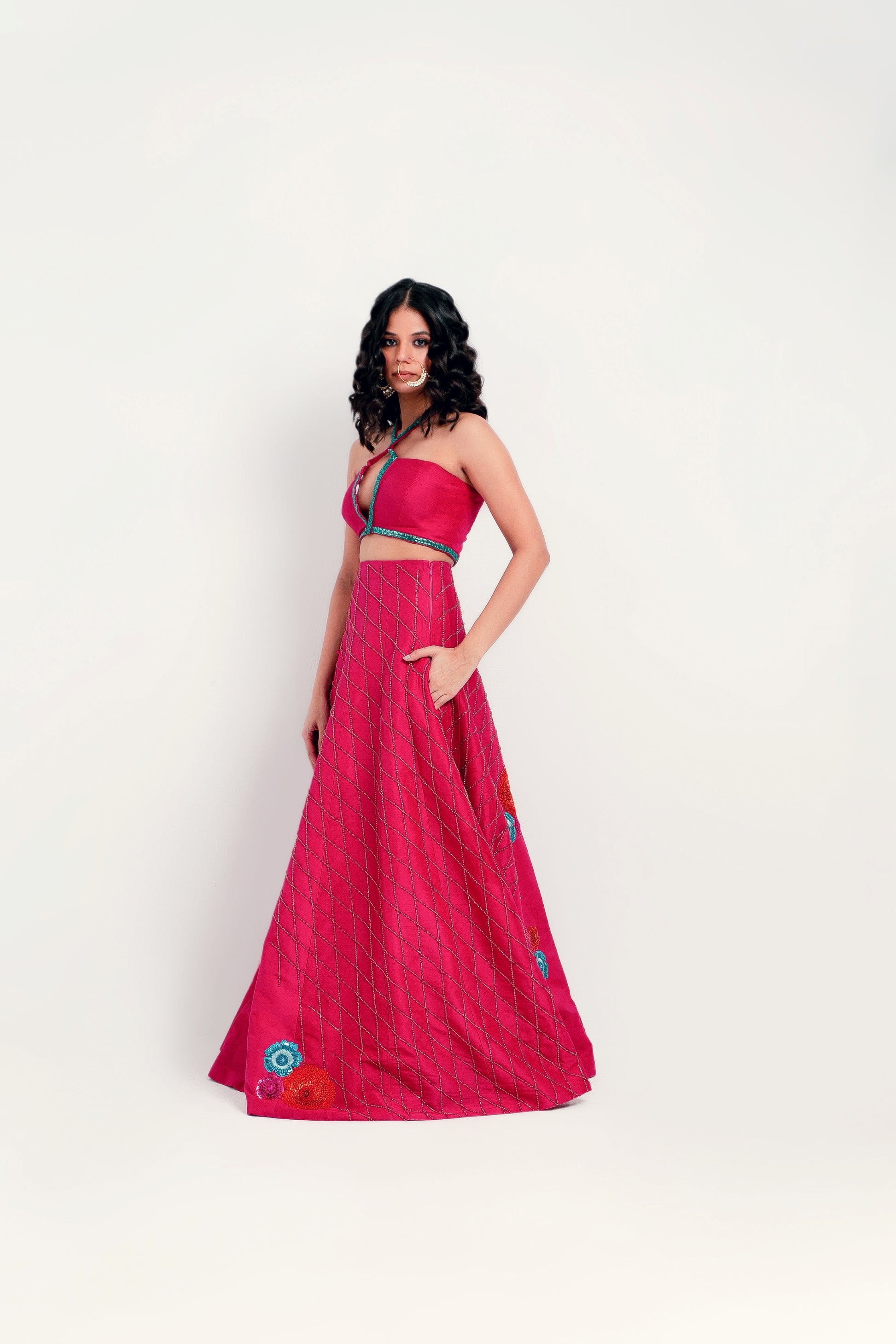 Customizable wedding lehnga with vibrant beadwork and modern design
