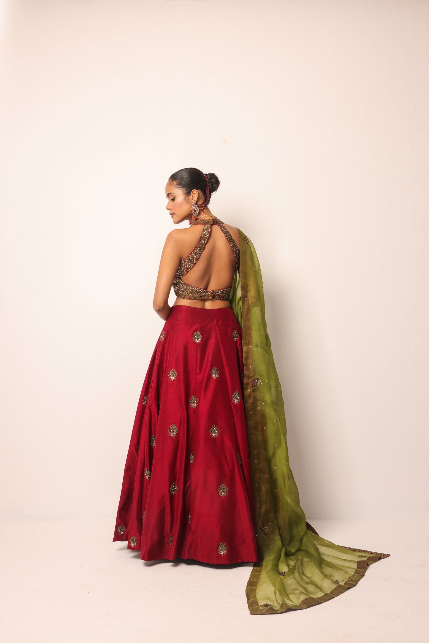 Designer lehenga with delicate embroidered motifs and traditional appeal
