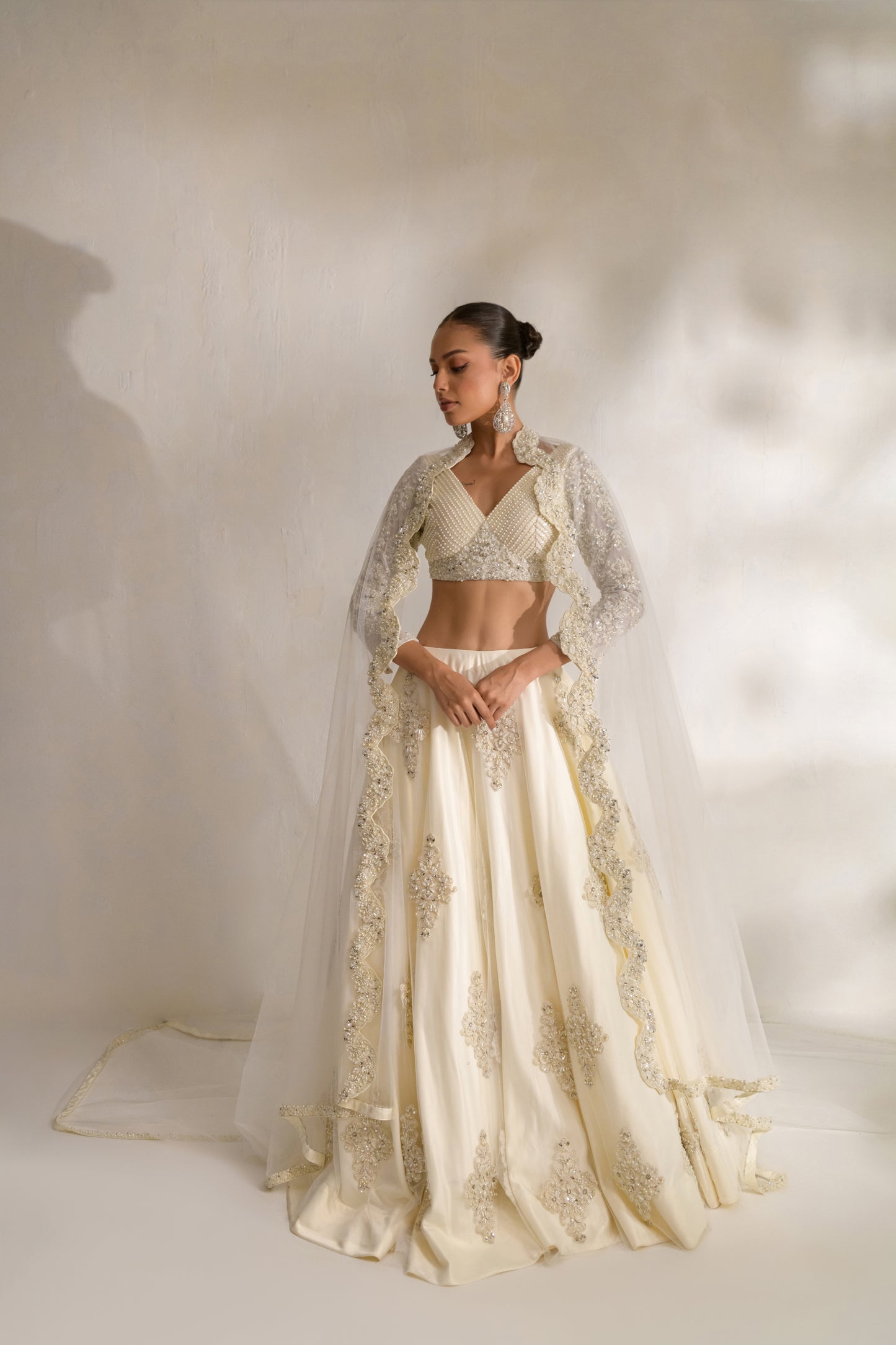 Flowing embroidered lehnga with crystal and pearl details