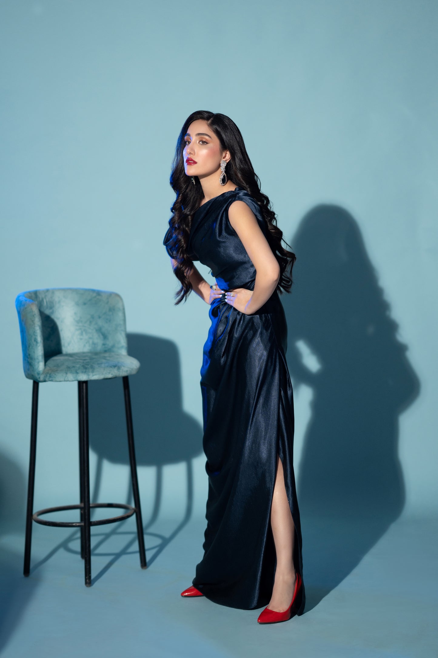 Sophisticated long gown with thigh-high slit