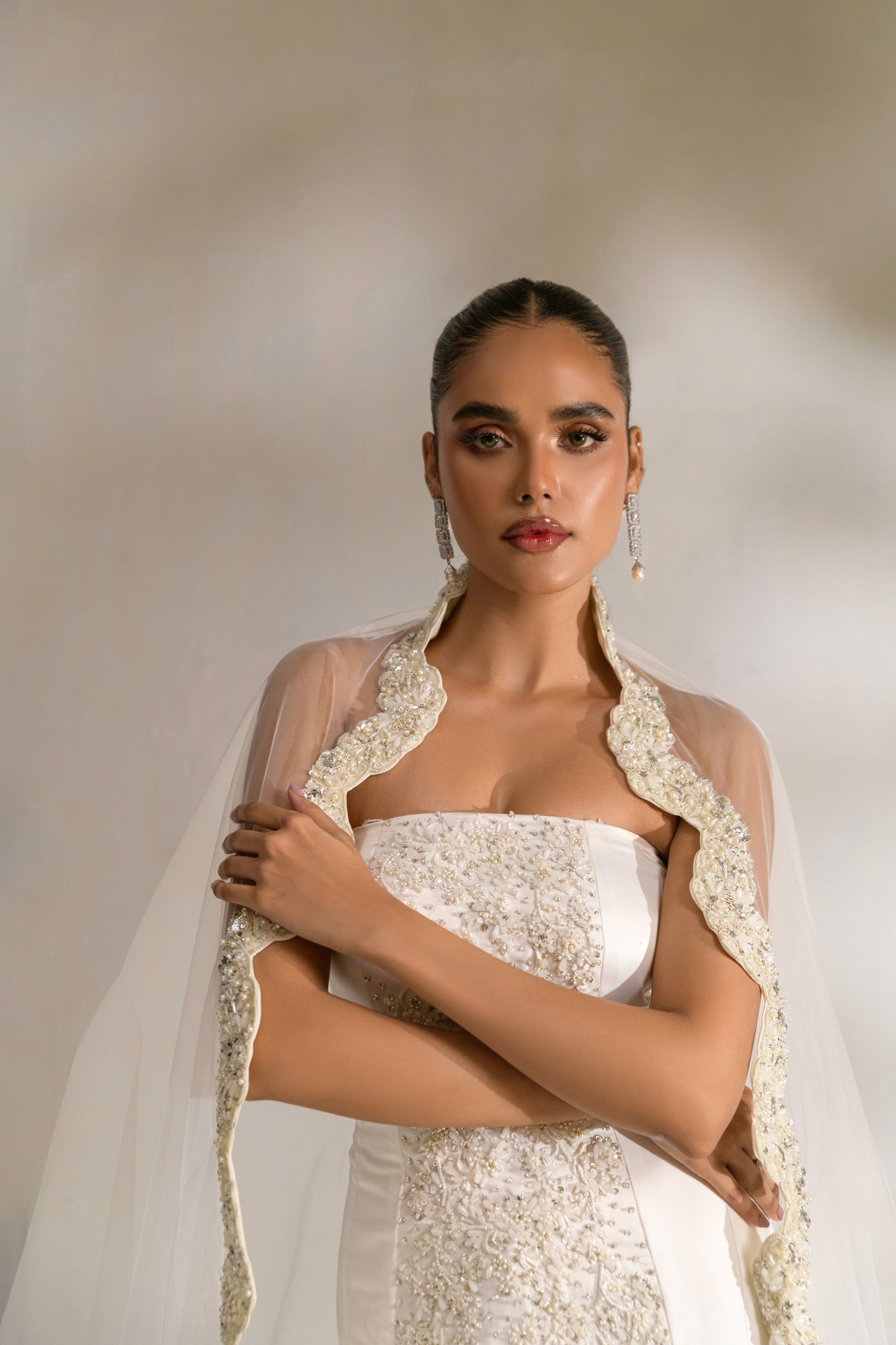 Luxury bridal gown with elaborate beadwork and pearls