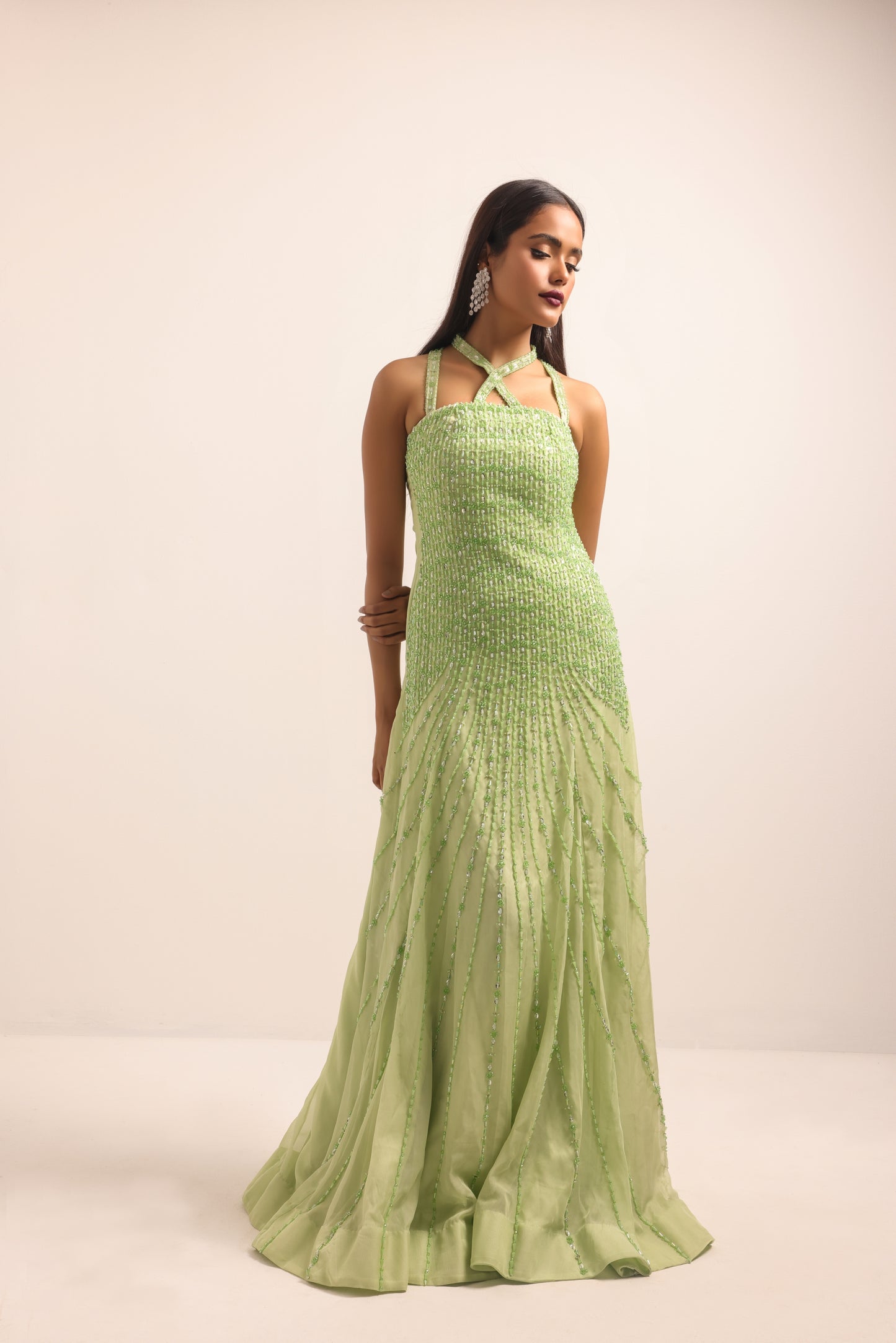 legant Callie gown with flattering silhouette and cape