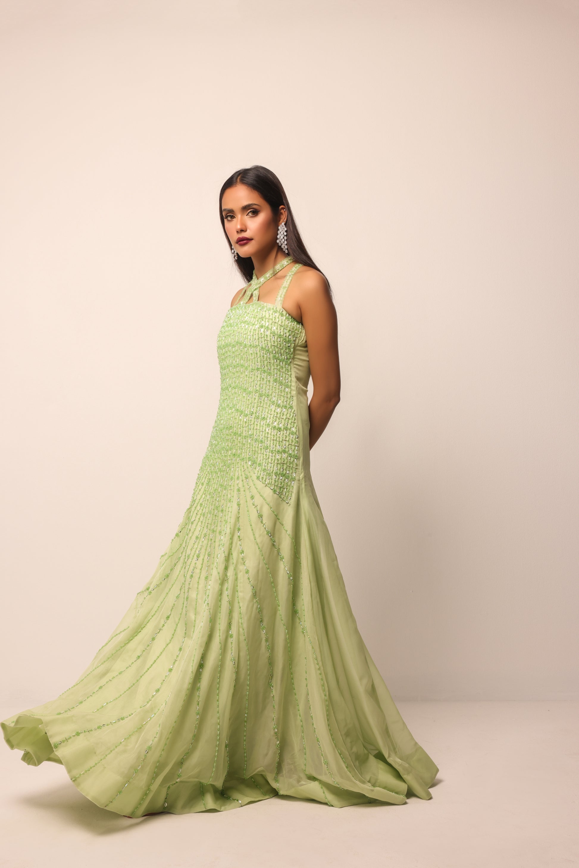 Bridal couture gown with modern crisscross neckline