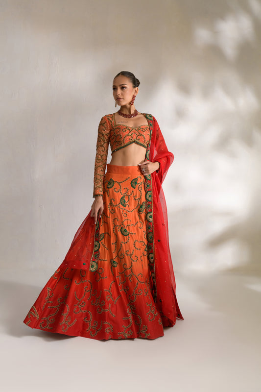 Traditional wedding lehnga choli with golden zarri and beadwork