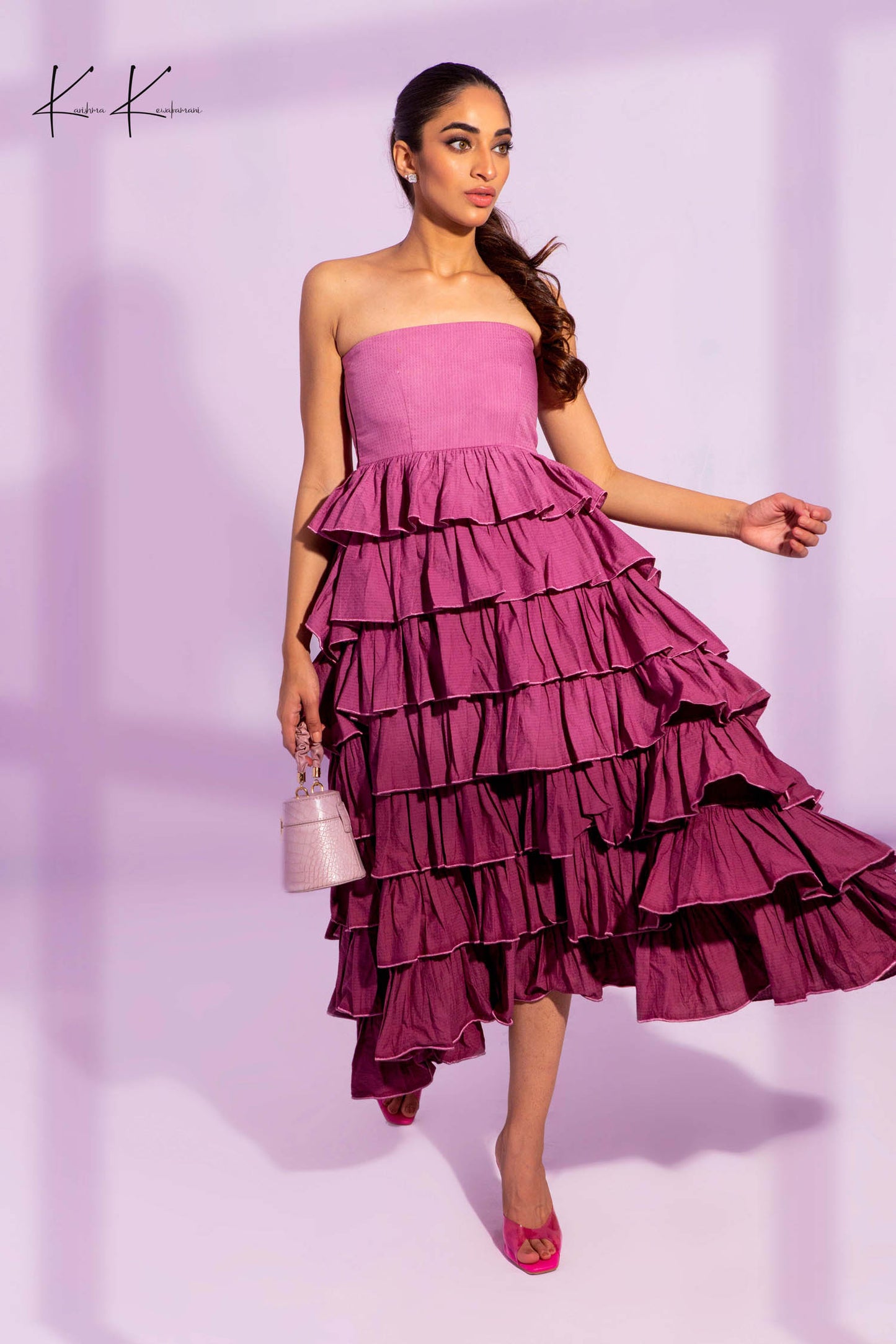 Strapless Flowy Dress with Frills