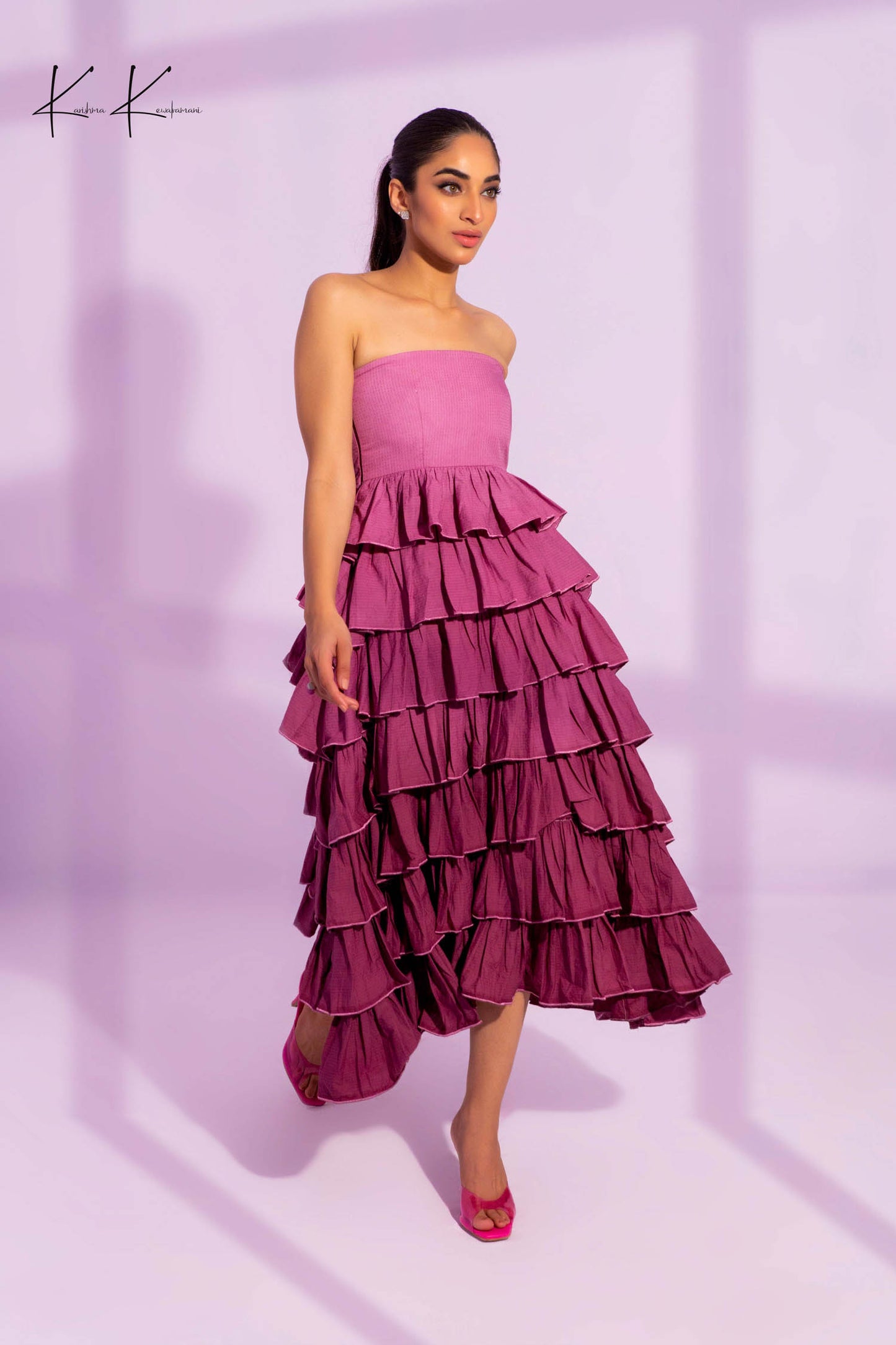 Strapless Flowy Dress with Frills