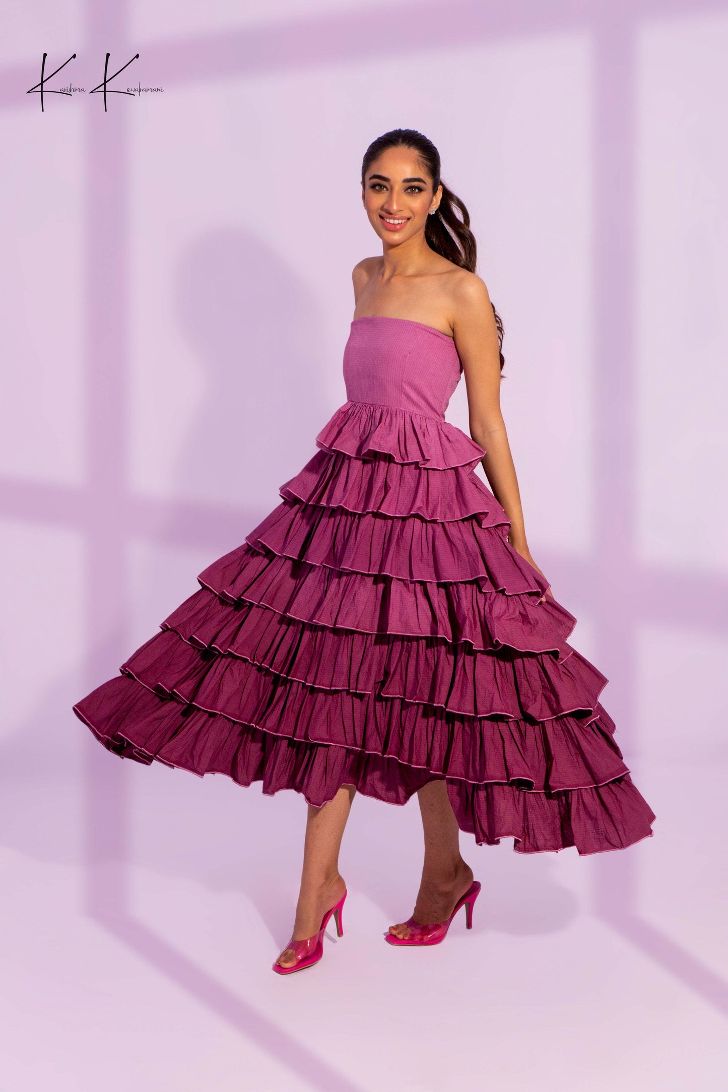 Strapless Flowy Dress with Frills
