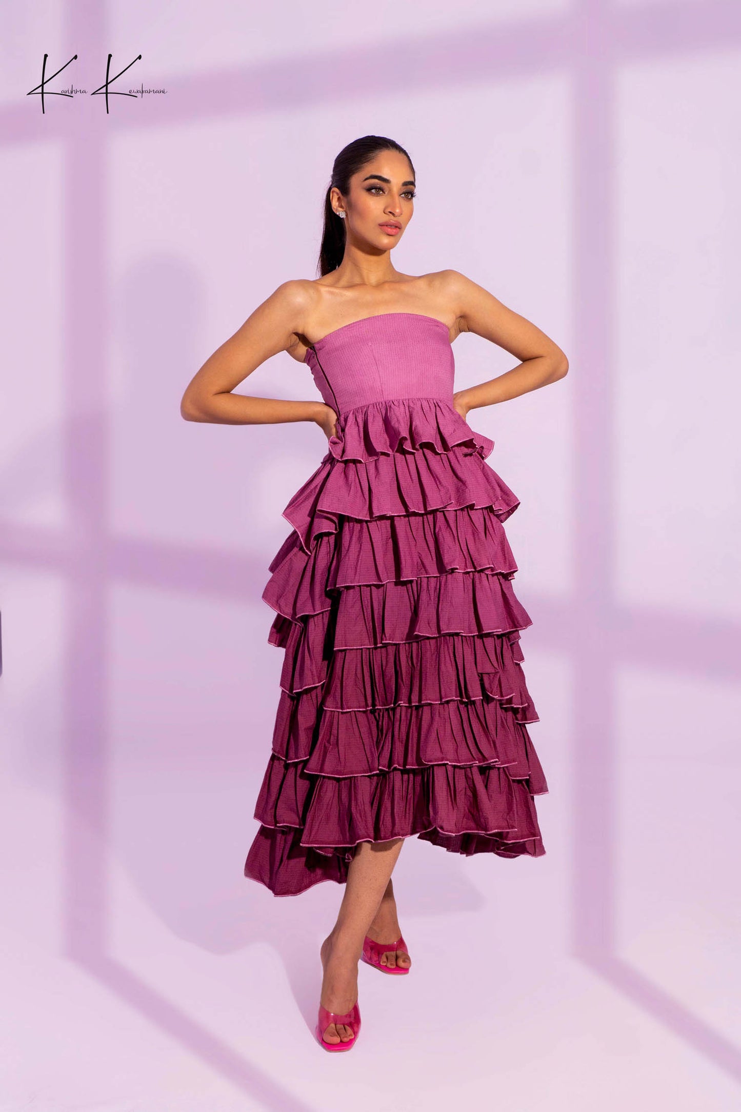 Strapless Flowy Dress with Frills
