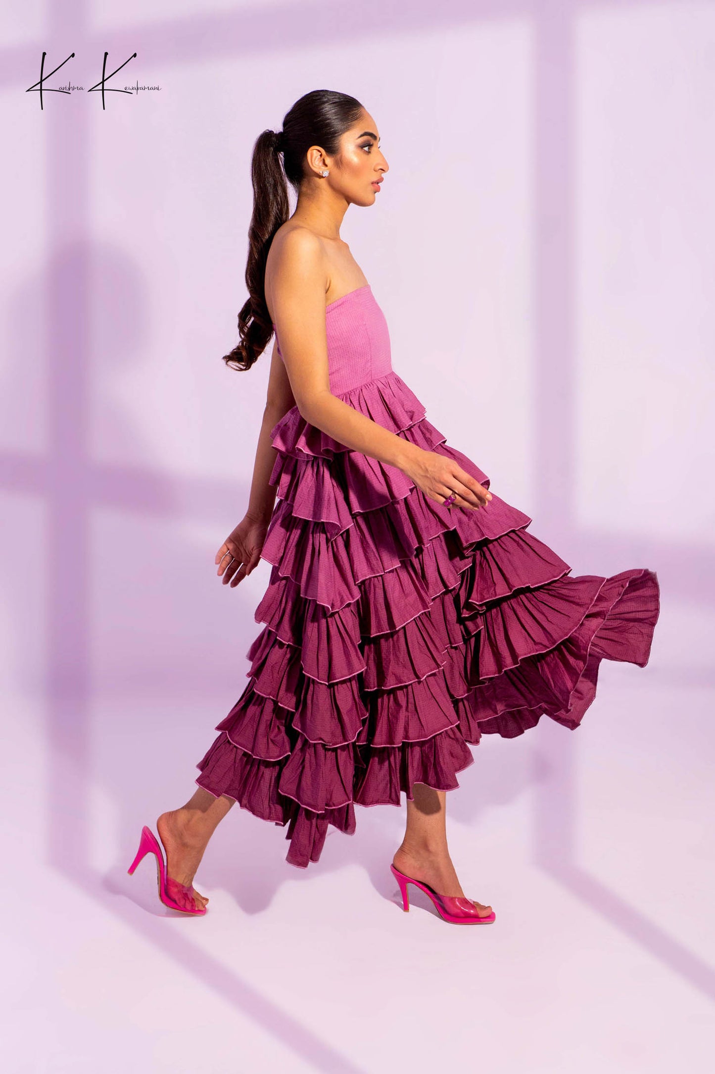 Strapless Flowy Dress with Frills