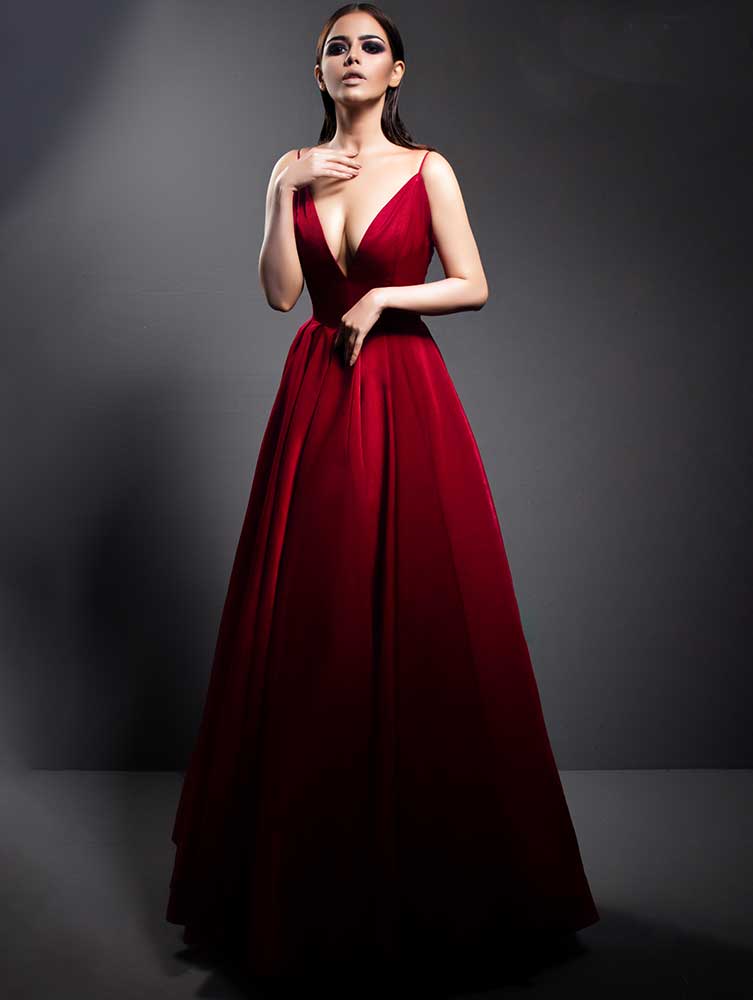 Sophisticated red silk gown perfect for a chic event look