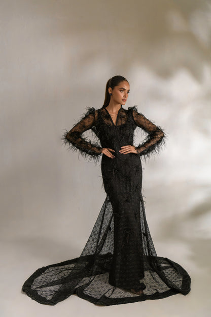 Ombre black designer maxi dress with deep V-neckline